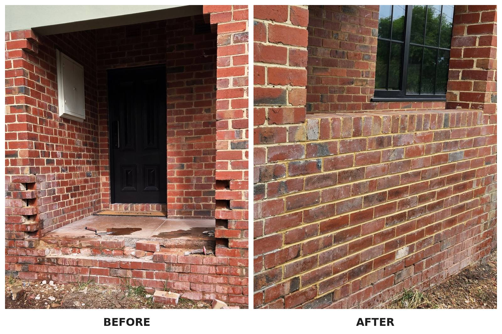 Porch brick repair: before and after