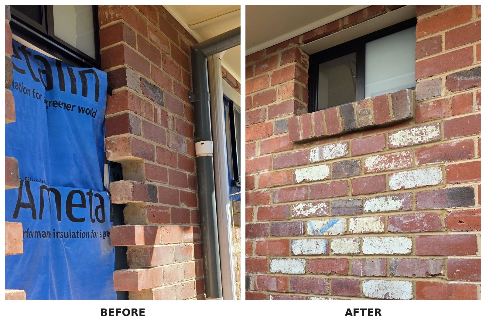 Window brick infill: before and after